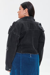 Plus Size Distressed Denim Jacket