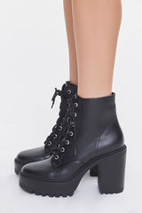 Faux Leather Block Heel Booties