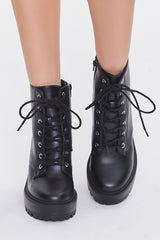 Faux Leather Block Heel Booties