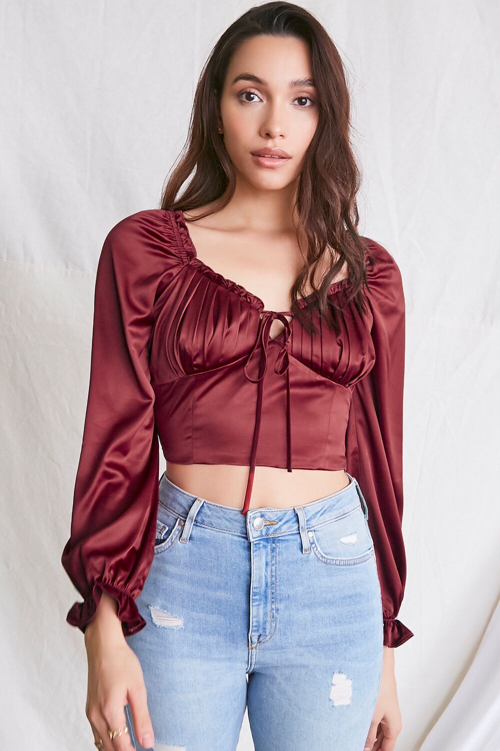 Satin Ruffled Crop Top
