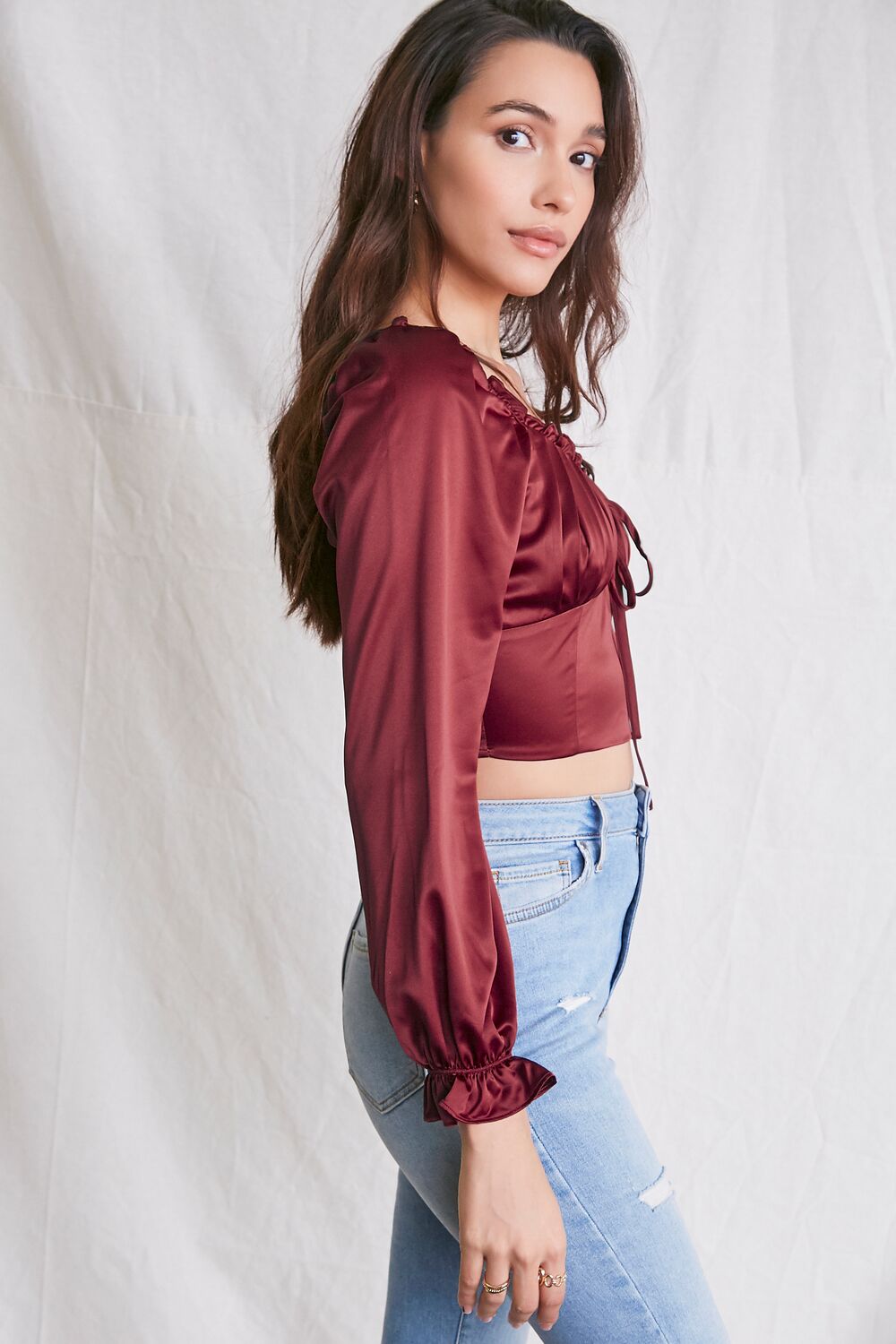Satin Ruffled Crop Top
