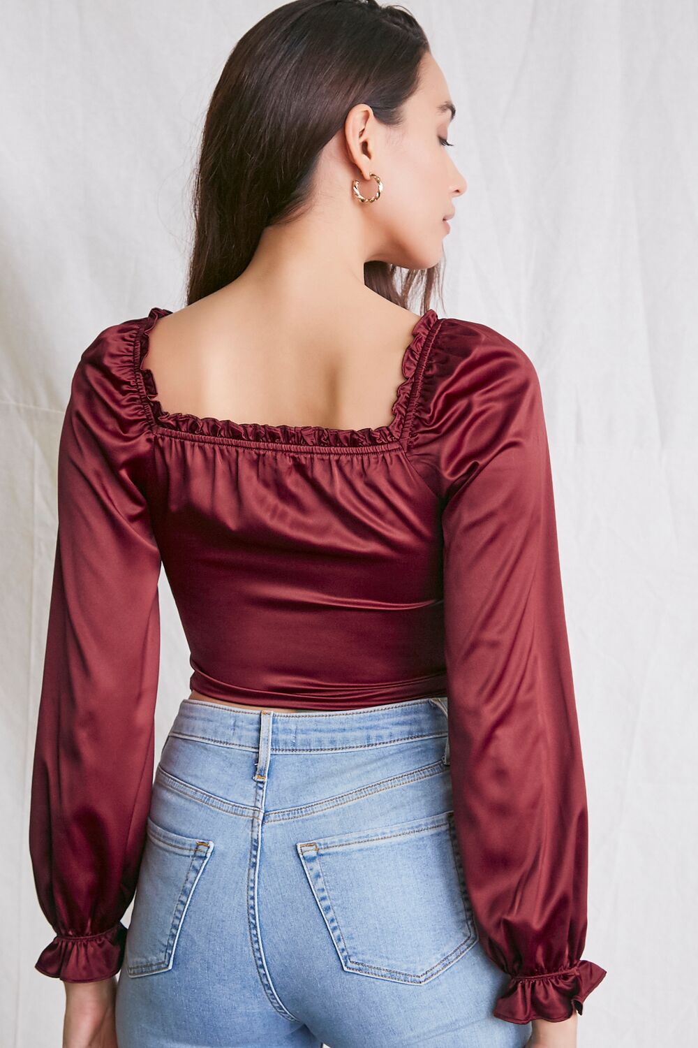 Satin Ruffled Crop Top
