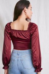 Satin Ruffled Crop Top
