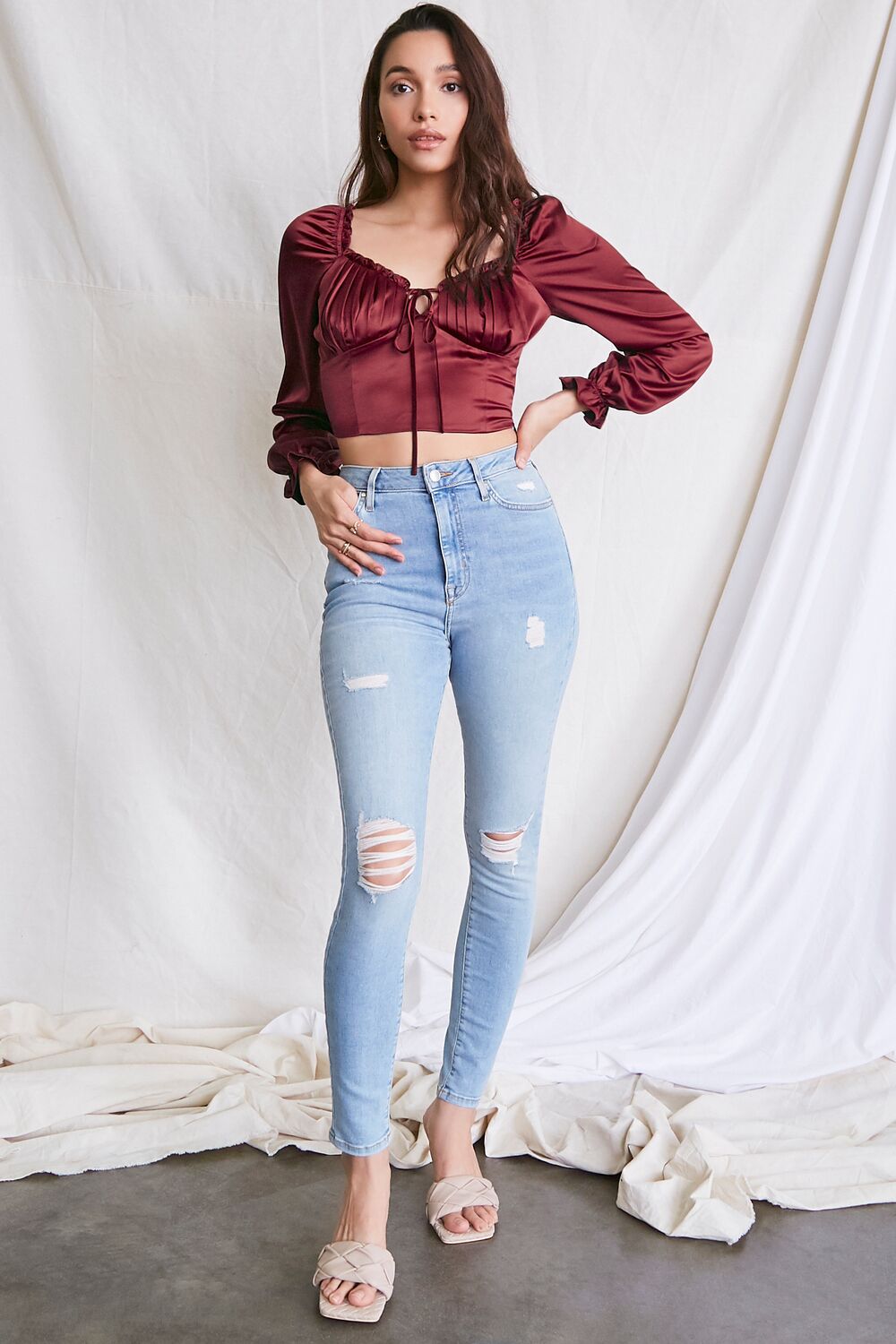 Satin Ruffled Crop Top