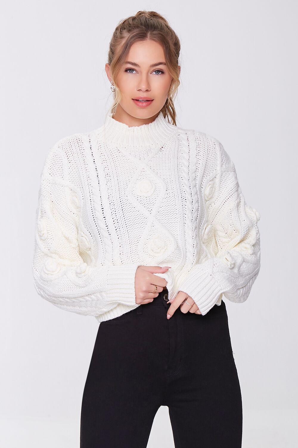 Cable Knit Mock Neck Sweater