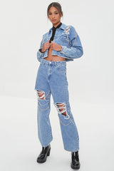 Distressed Chain Straight-Leg Jeans