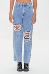 Distressed Chain Straight-Leg Jeans