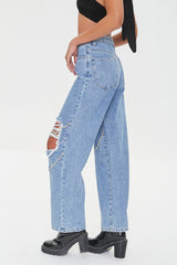 Distressed Chain Straight-Leg Jeans
