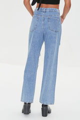 Distressed Chain Straight-Leg Jeans