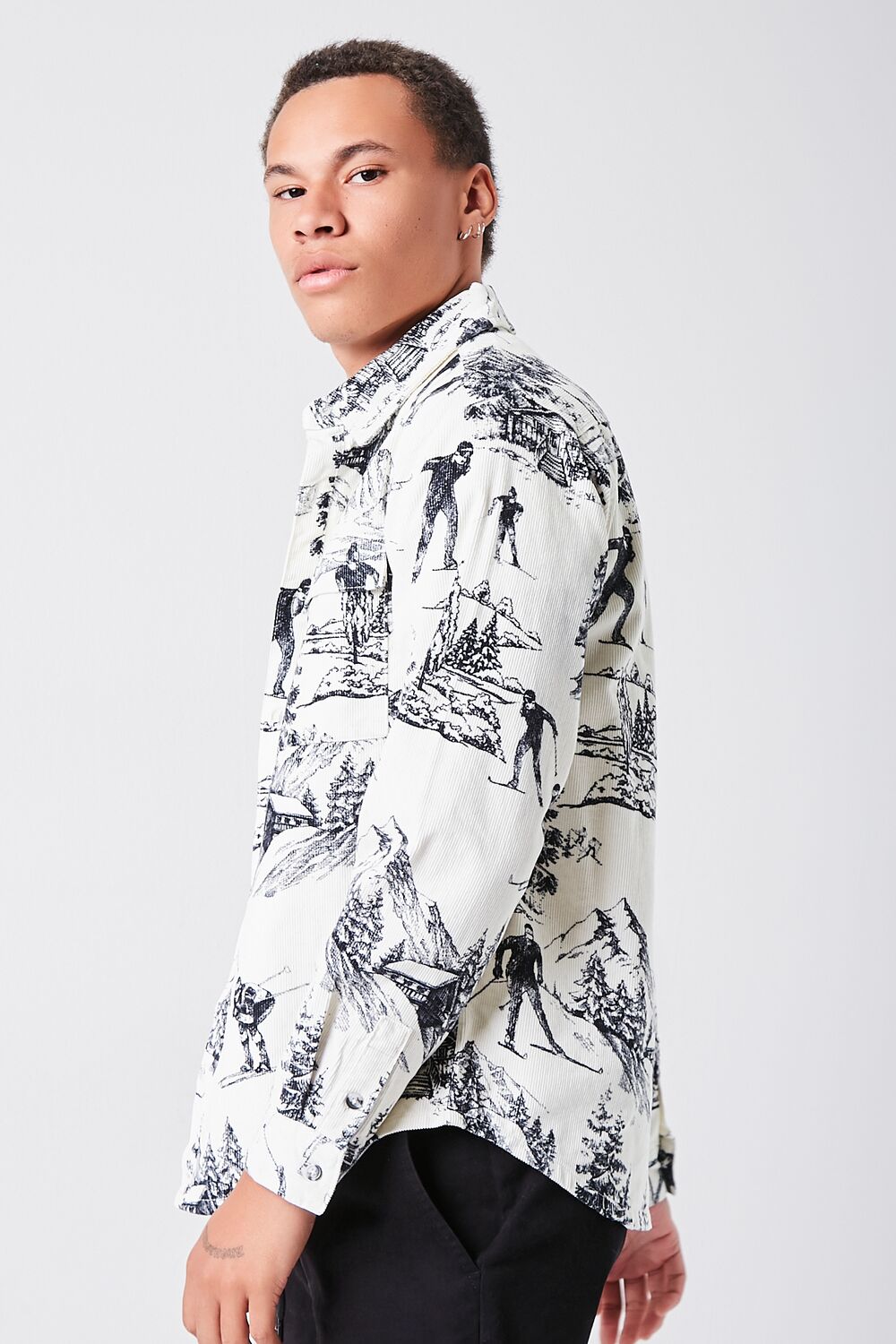 Landscape Print Corduroy Shirt