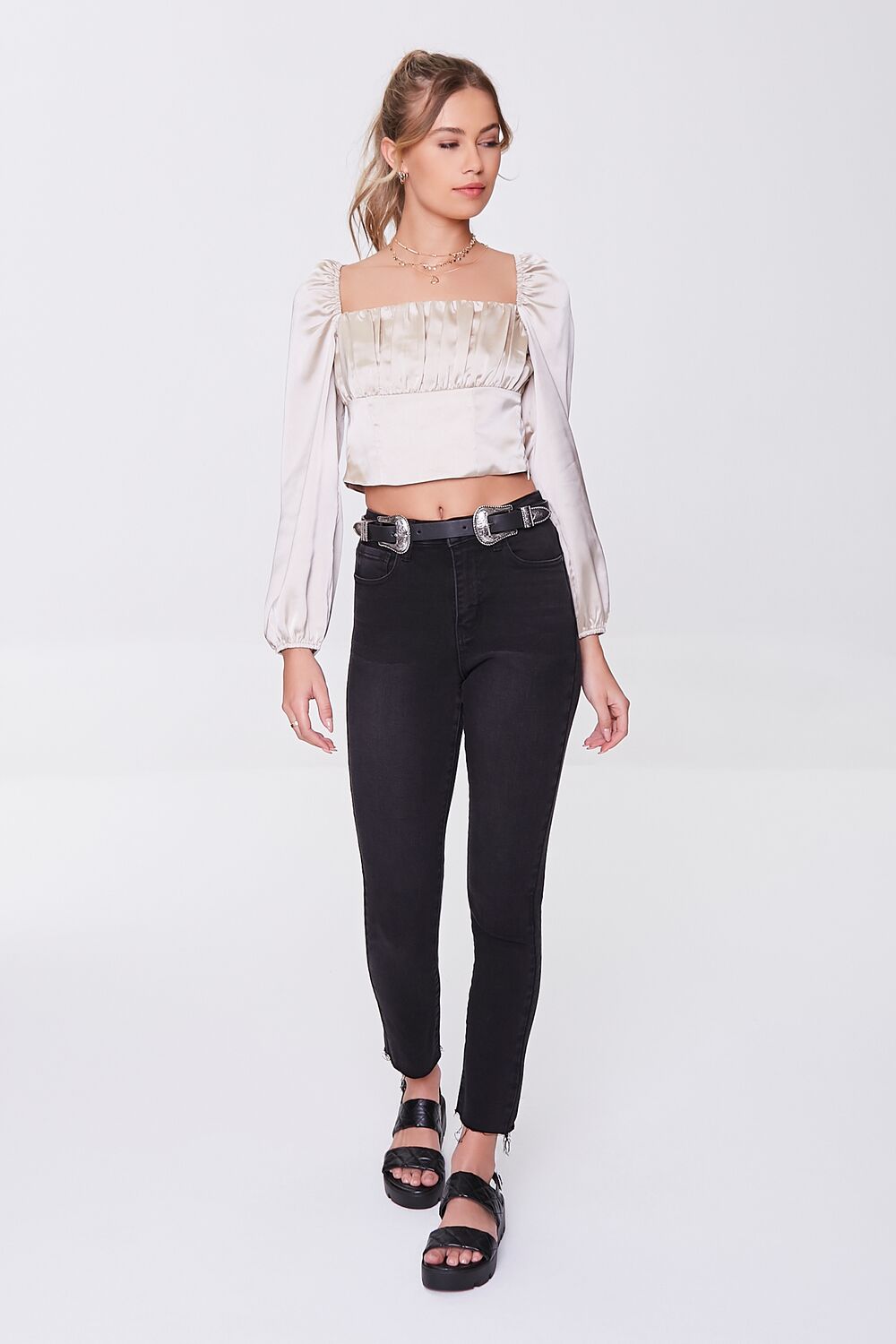 Satin Pintucked Crop Top