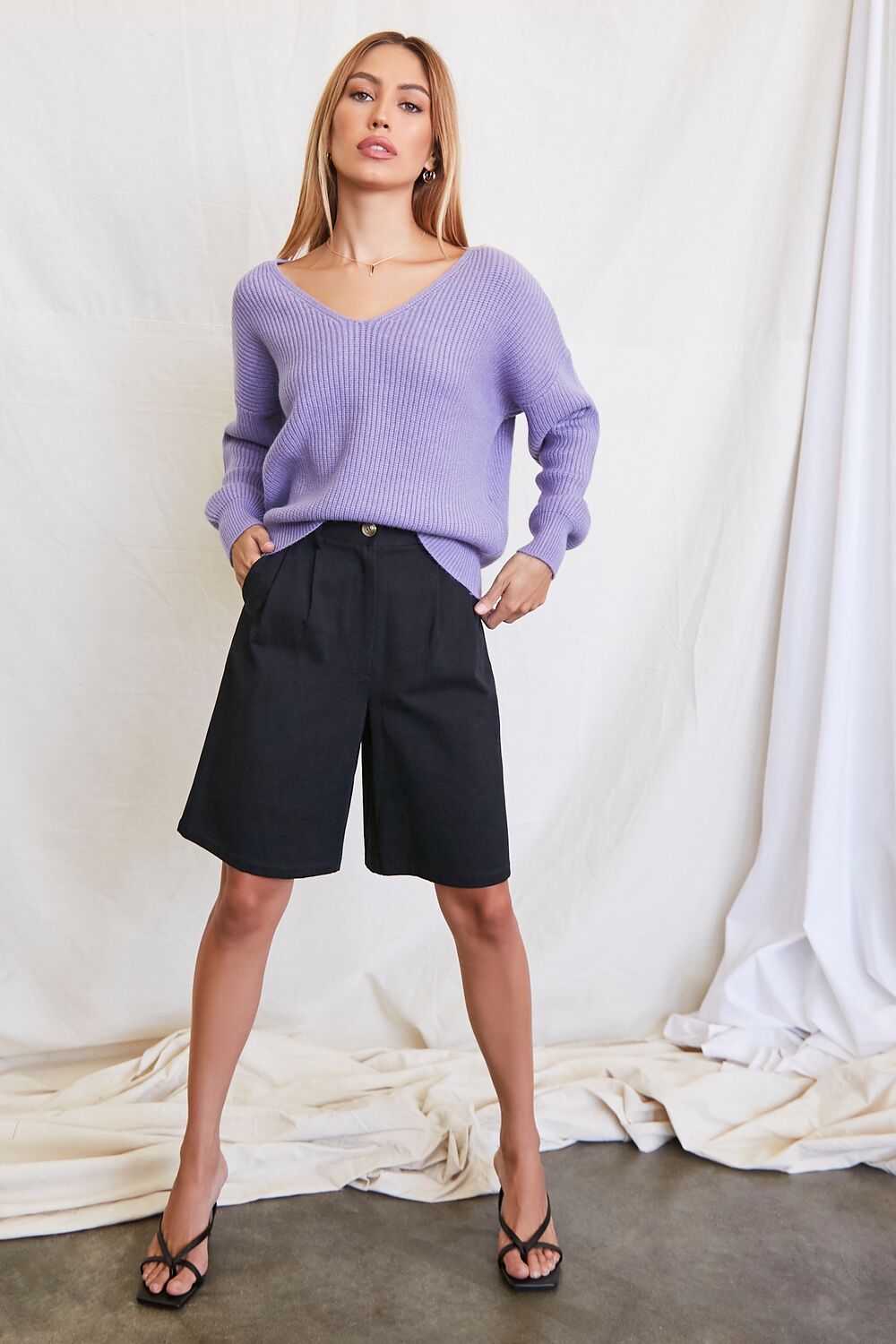 Ribbed Drop-Sleeve Sweater