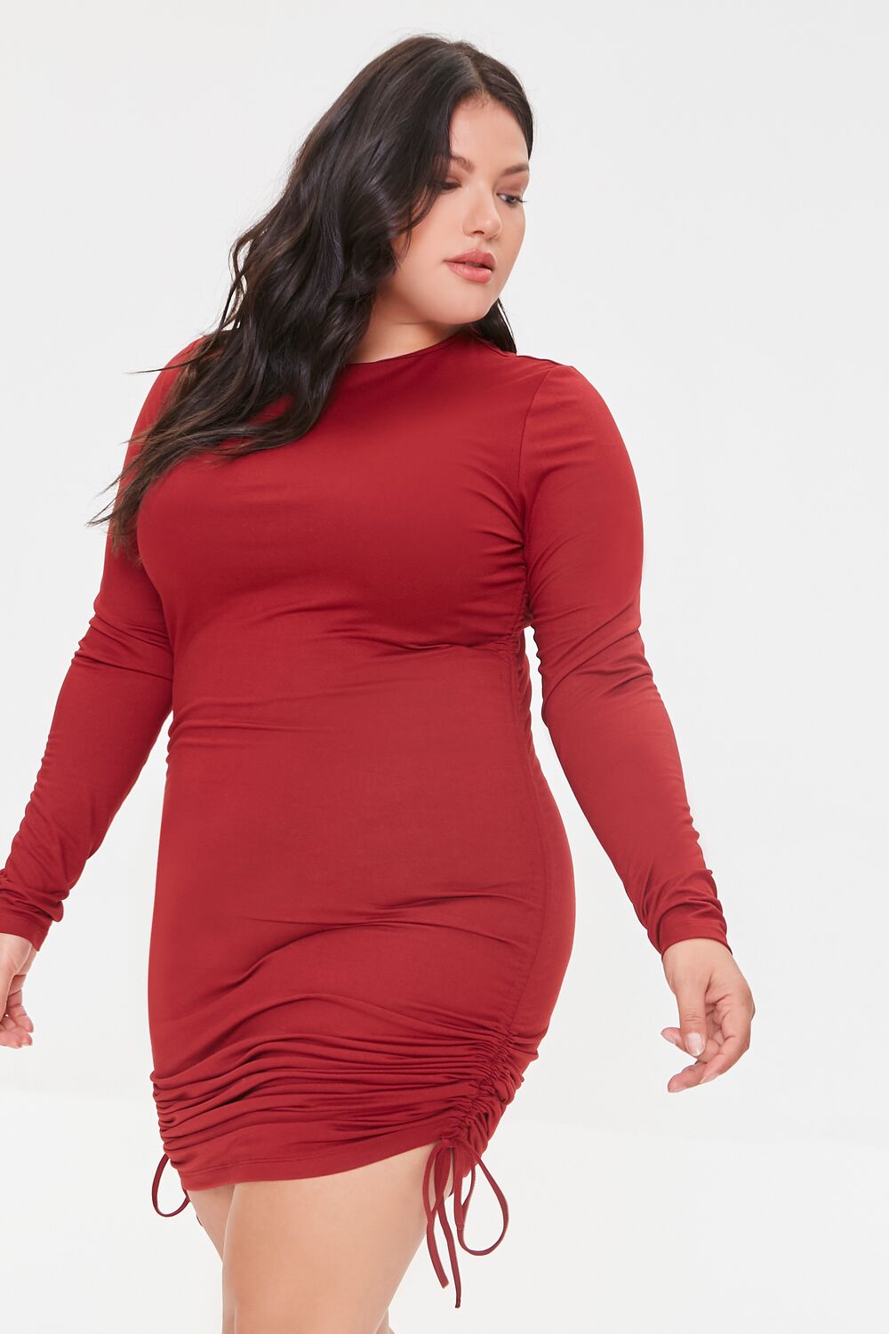 Plus Size Ruched Drawstring Dress