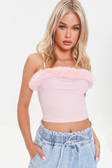 Faux Fur-Trim Angel Cropped Cami