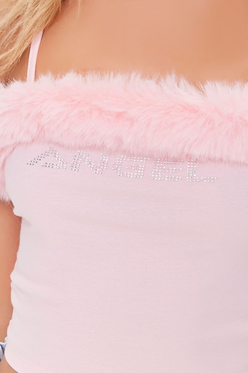Faux Fur-Trim Angel Cropped Cami