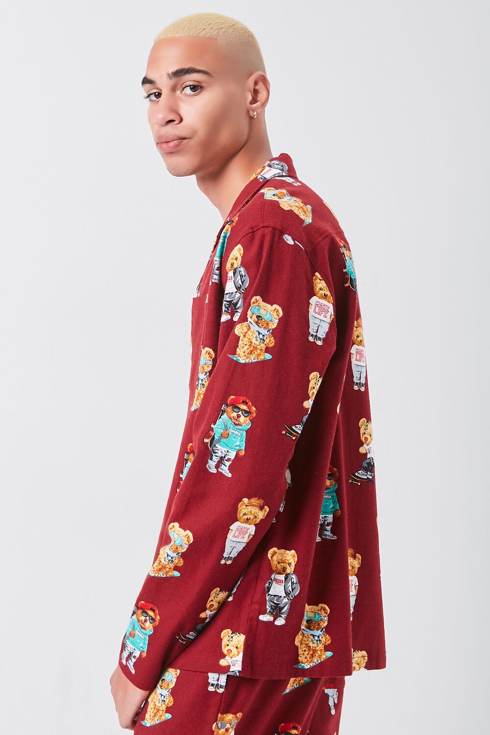 Teddy Bear Print Pajama Shirt