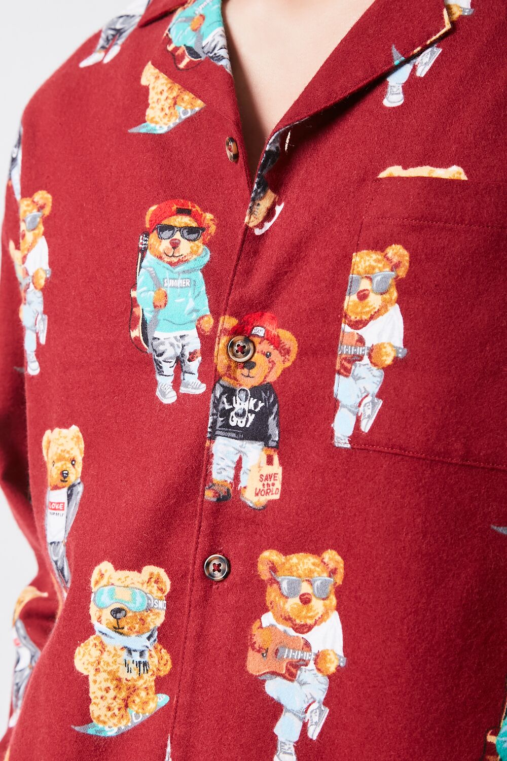 Teddy Bear Print Pajama Shirt