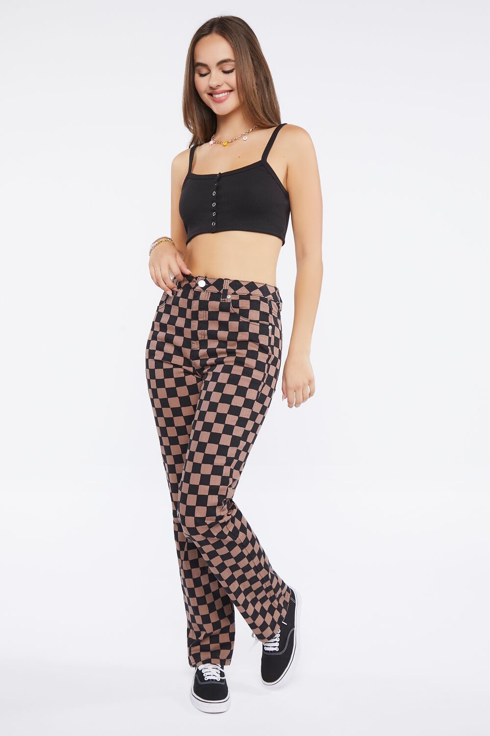 Checkered Print Jeans