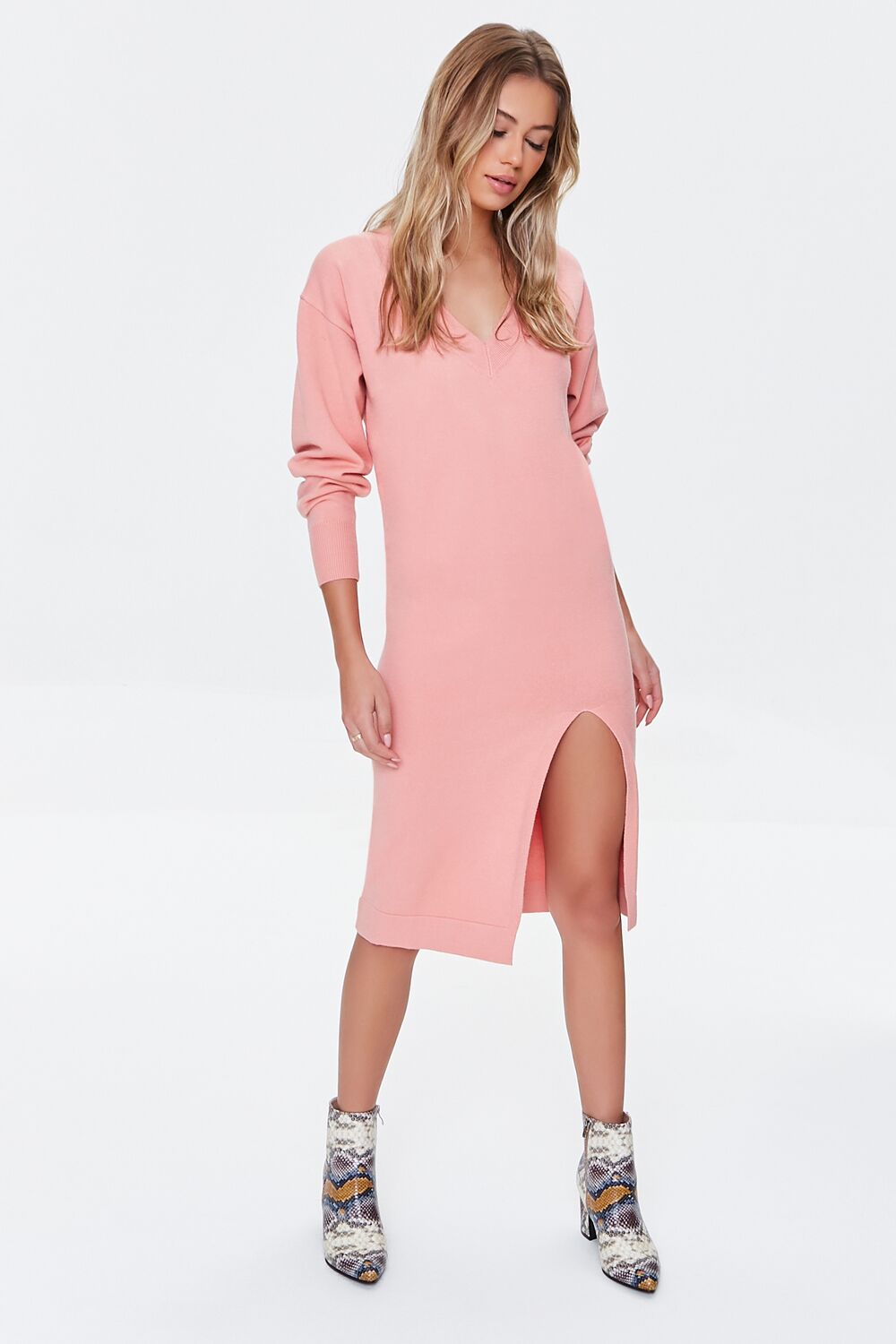 Ribbed-Trim Sweater Dress