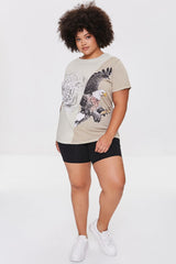 Plus Size Colorblock Eagle Graphic Tee