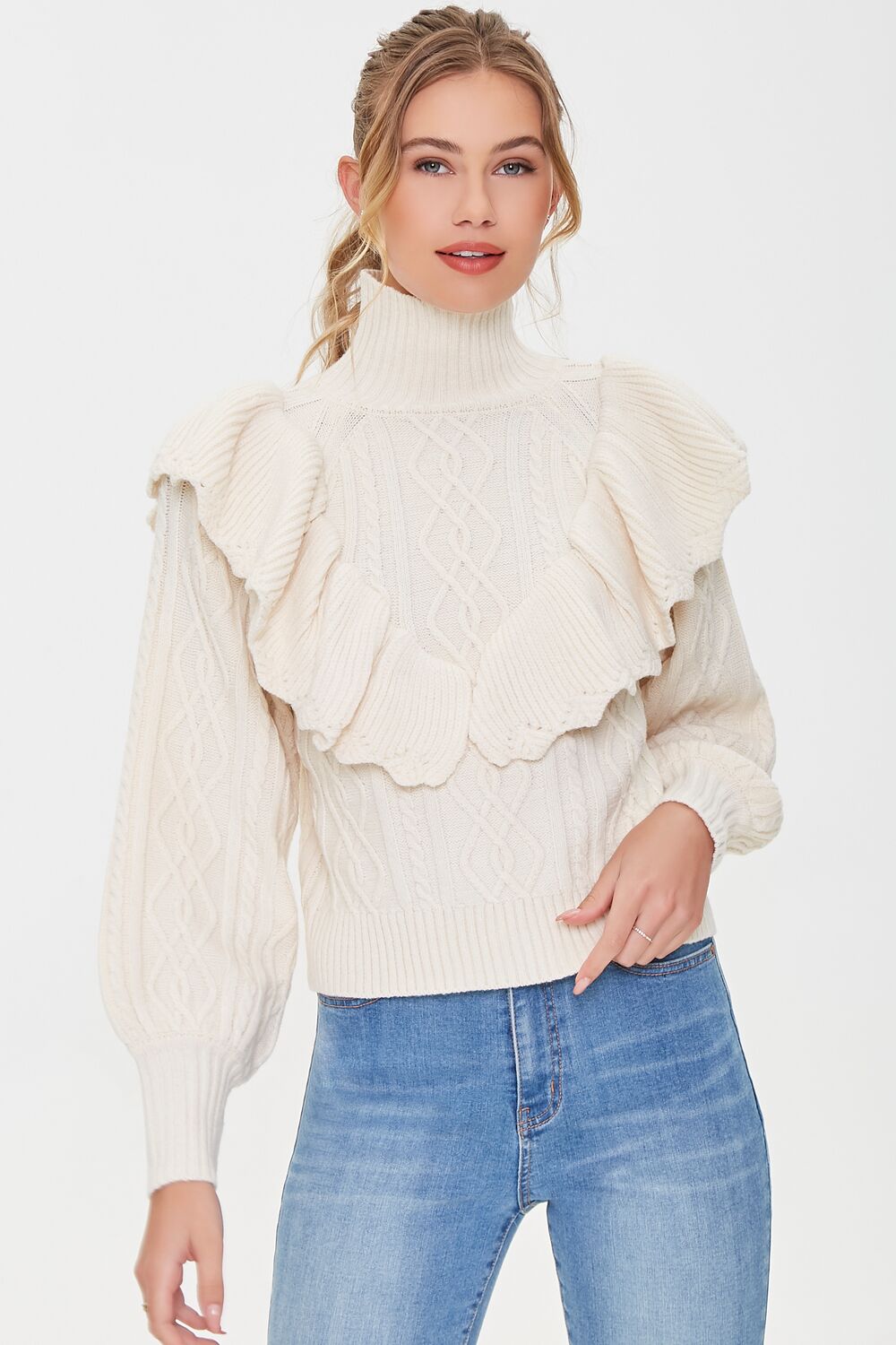 Ruffled Cable Knit Sweater