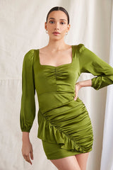 Satin Ruched Mini Dress