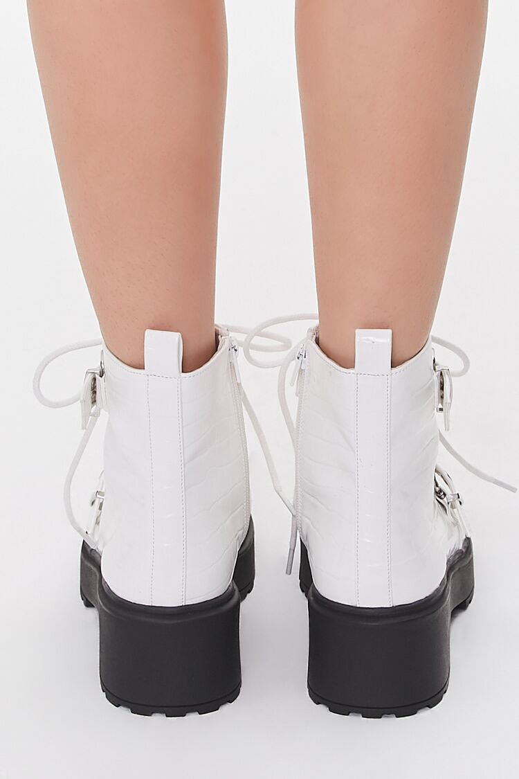 Faux Croc Leather Buckled Booties
