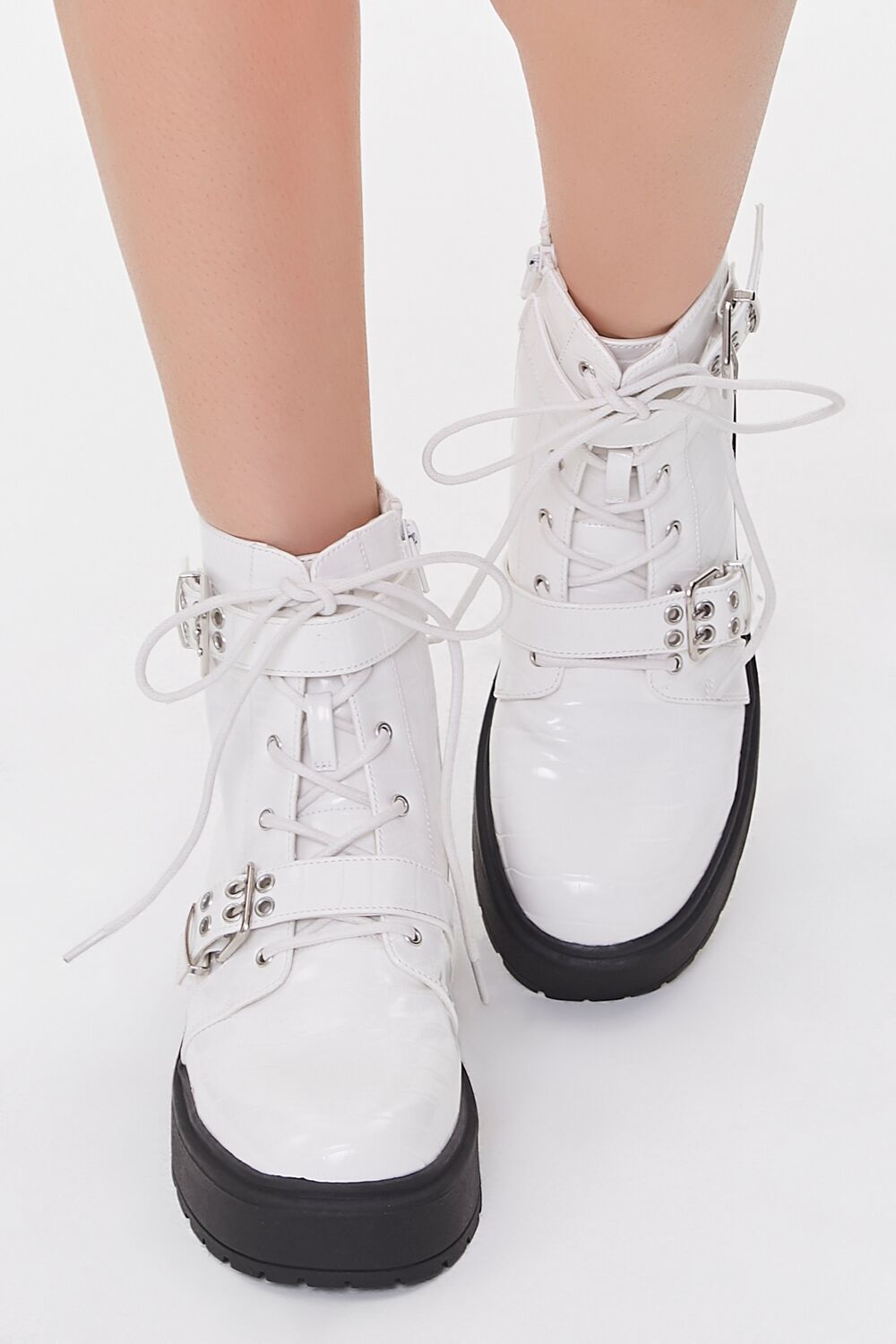Faux Croc Leather Buckled Booties
