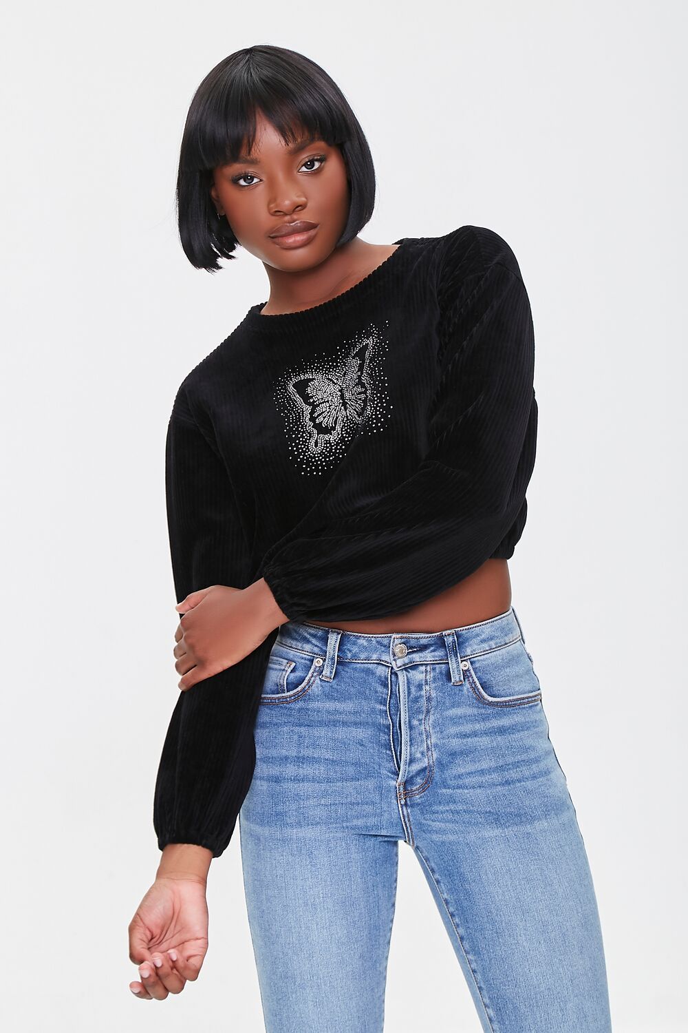 Rhinestone Butterfly Pullover