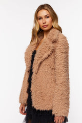 Faux Fur Notched Open-Front Coat