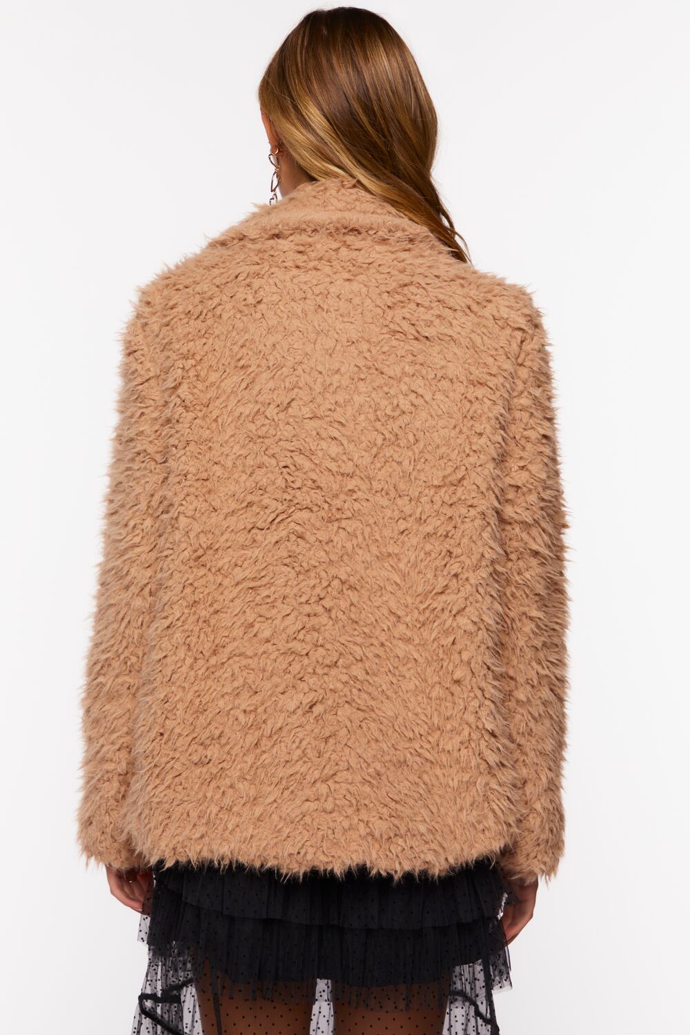 Faux Fur Notched Open-Front Coat