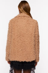 Faux Fur Notched Open-Front Coat