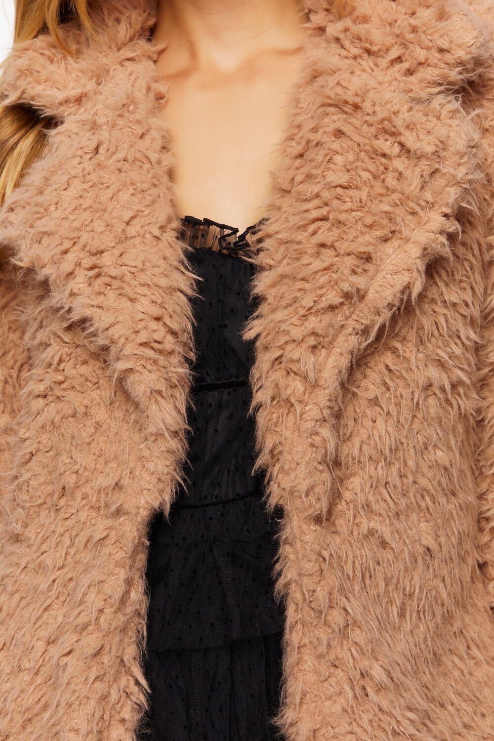 Faux Fur Notched Open-Front Coat