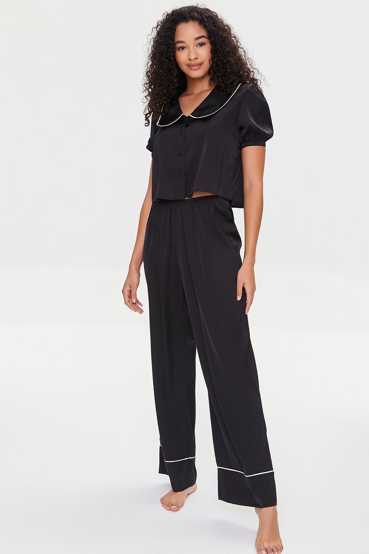 Contrast-Trim Shirt & Pajama Set