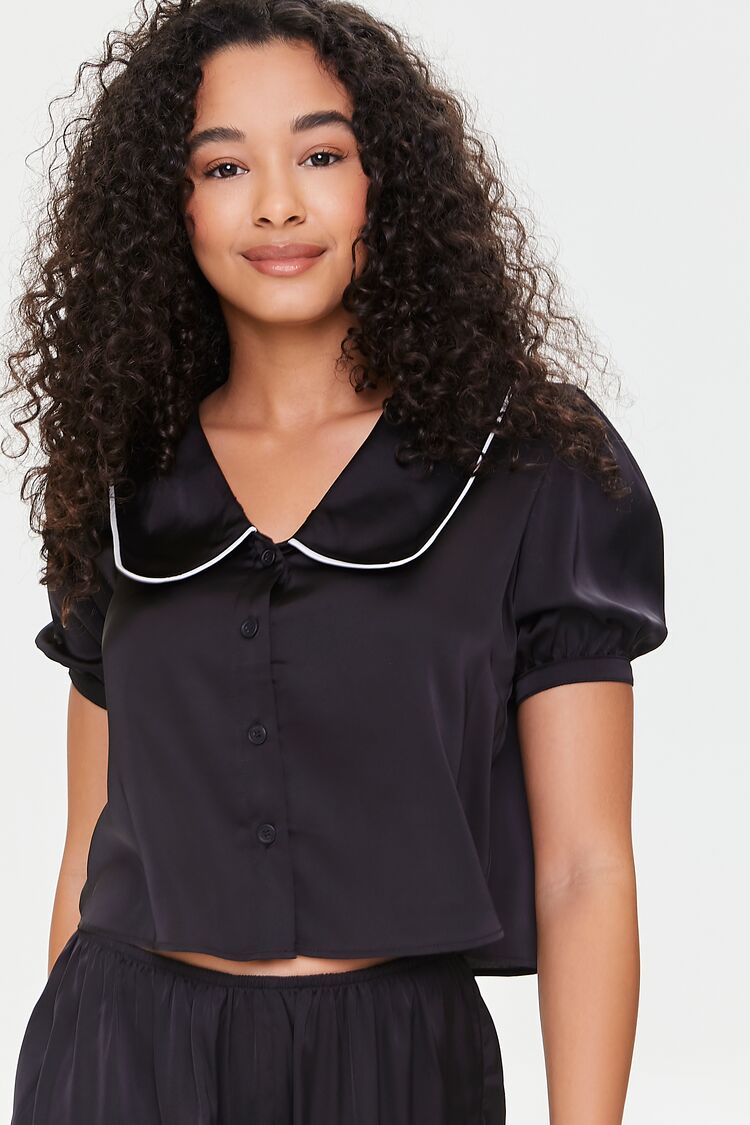 Contrast-Trim Shirt & Pajama Set