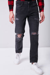 Distressed Straight-Leg Jeans