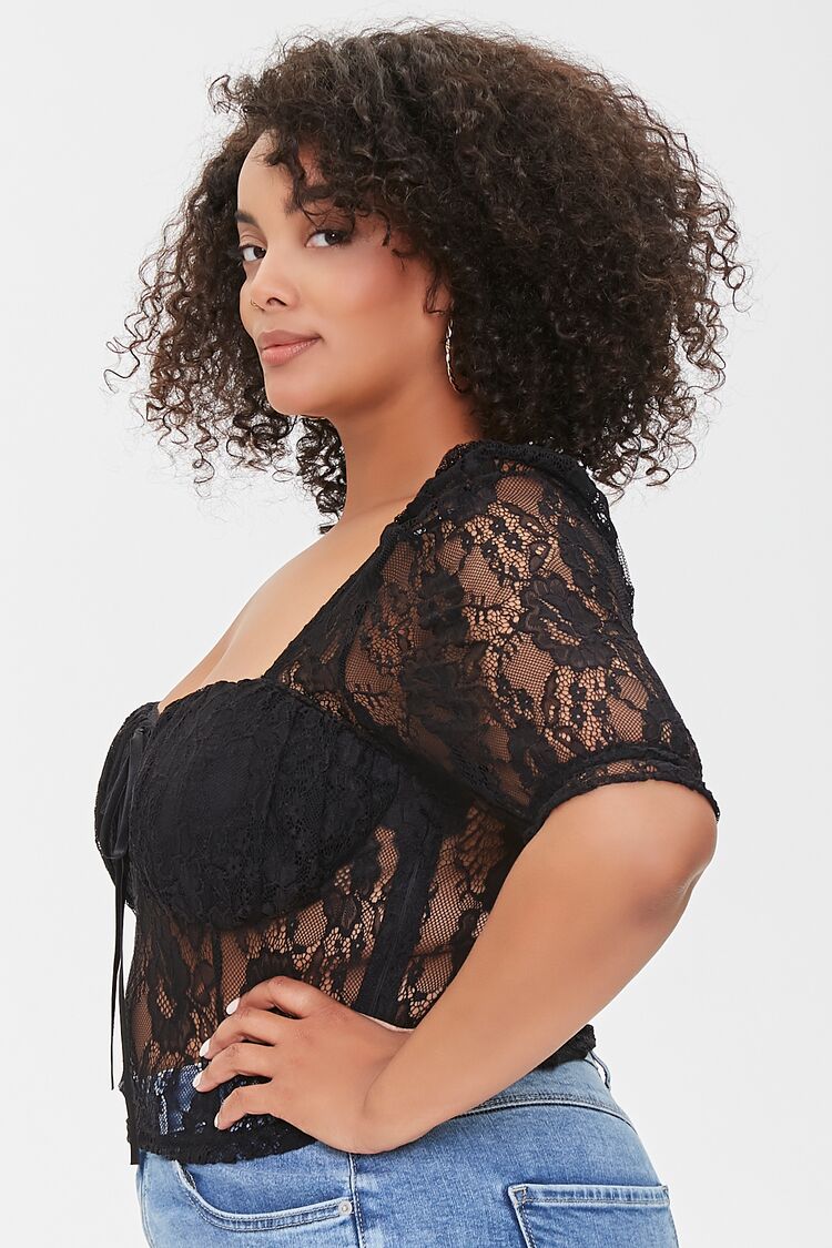 Plus Size Sheer Lace Crop Top