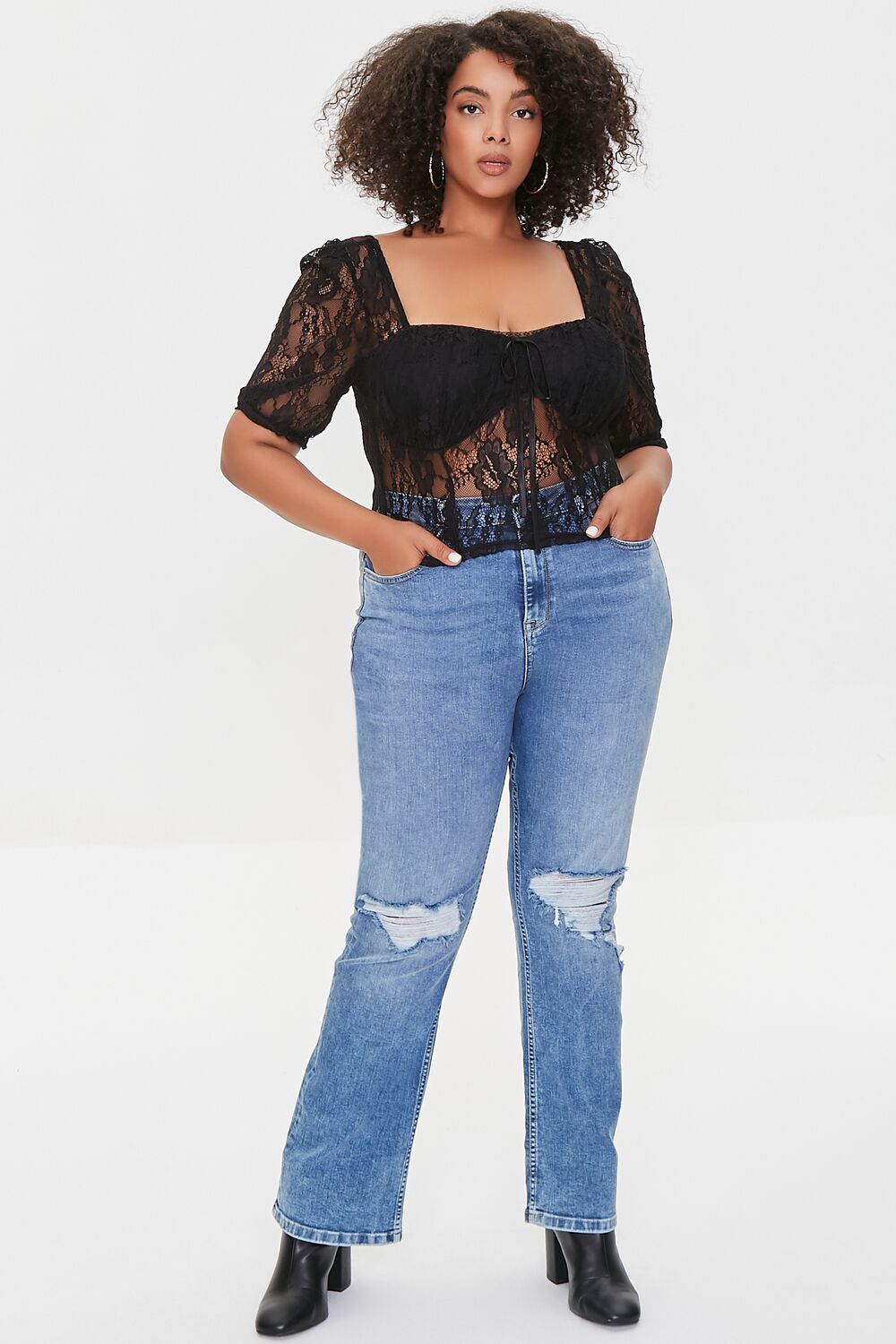 Plus Size Sheer Lace Crop Top