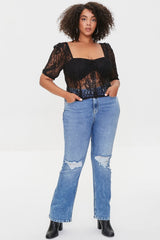 Plus Size Sheer Lace Crop Top
