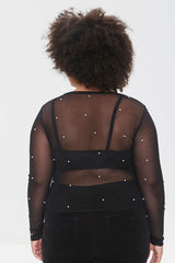 Plus Size Mesh Faux Pearl Top