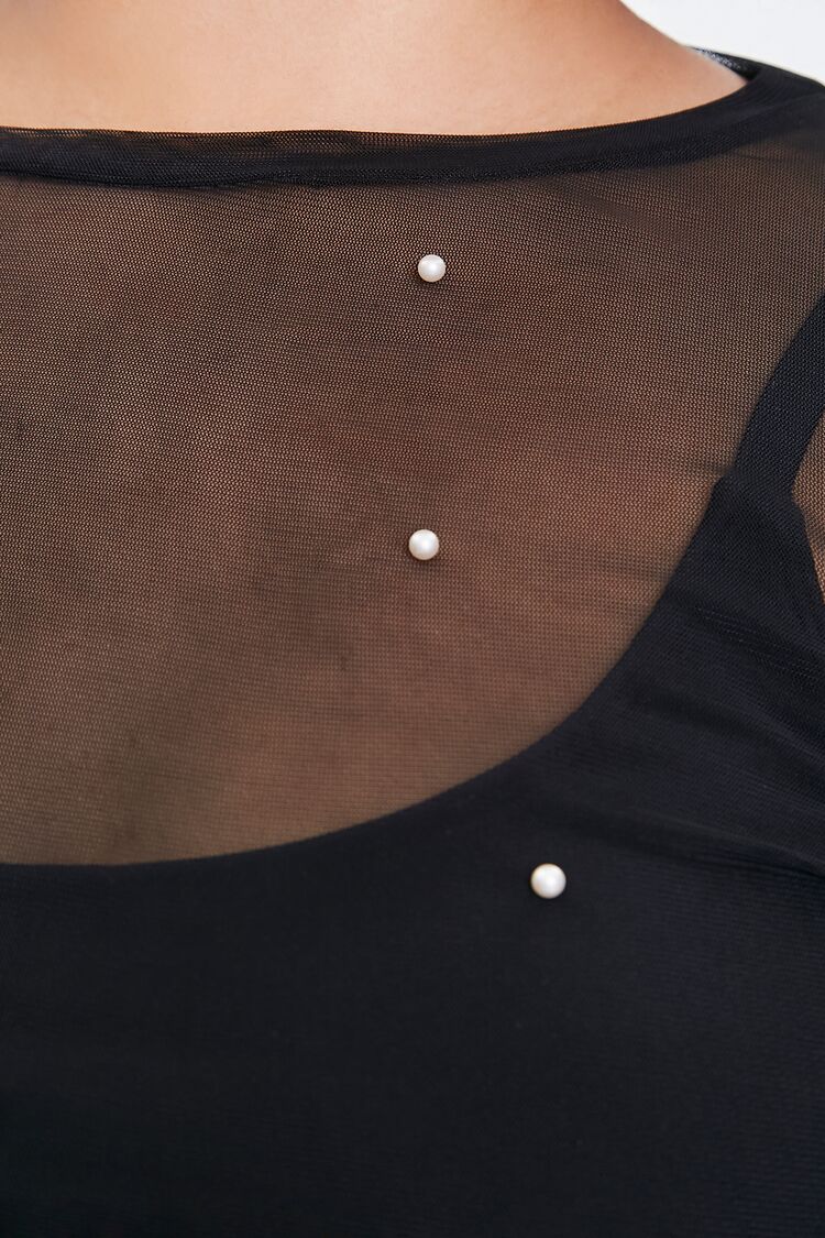 Plus Size Mesh Faux Pearl Top