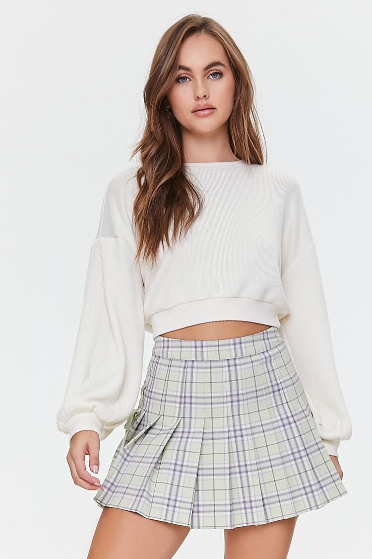 Lace-Up Plaid Mini Skirt