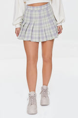Lace-Up Plaid Mini Skirt