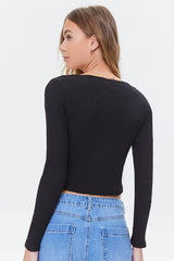 Cropped Rib-Knit Henley