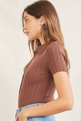 Collared Sweater-Knit Bodysuit