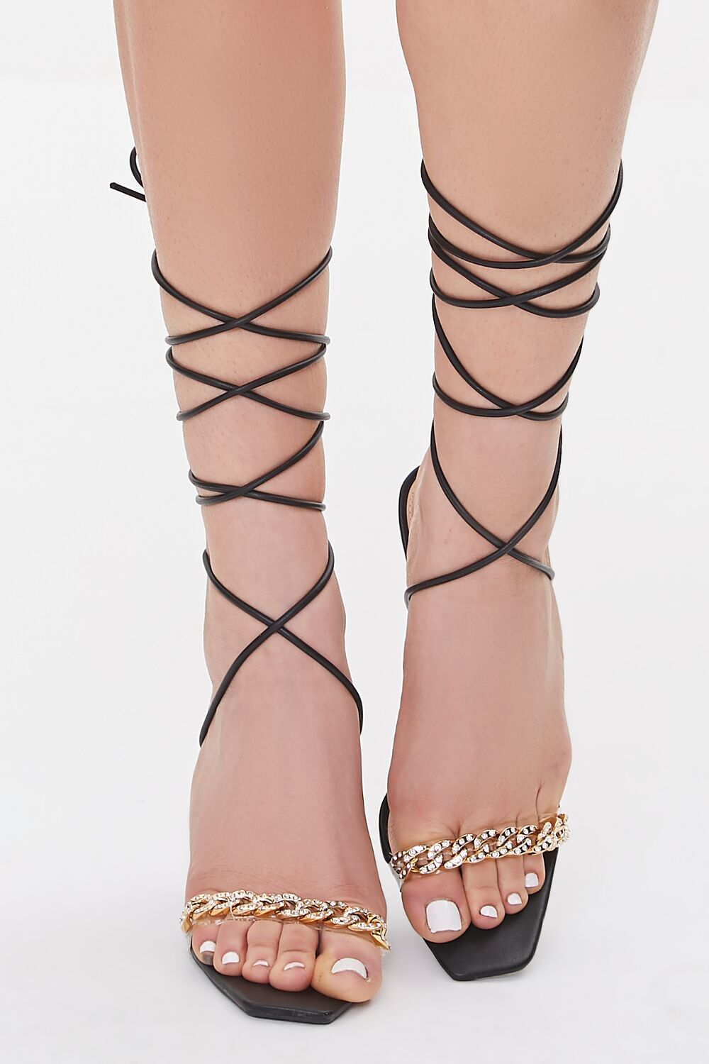 Curb Chain Lace-Up Stiletto Heels