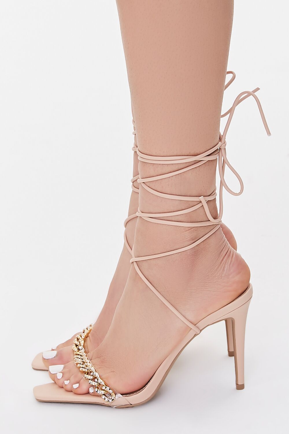 Curb Chain Lace-Up Stiletto Heels