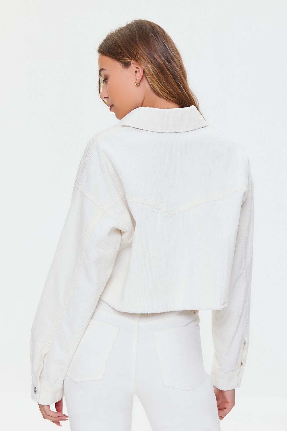 Corduroy Frayed Cropped Shacket