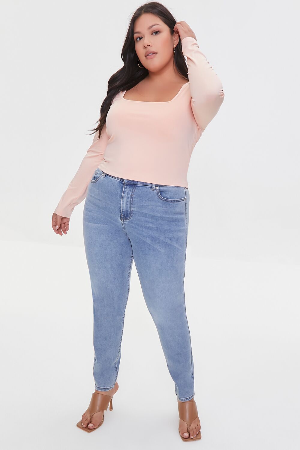 Plus Size Long-Sleeve Crop Top