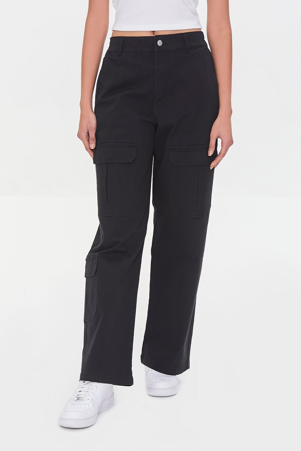 Twill Wide-Leg Cargo Pants